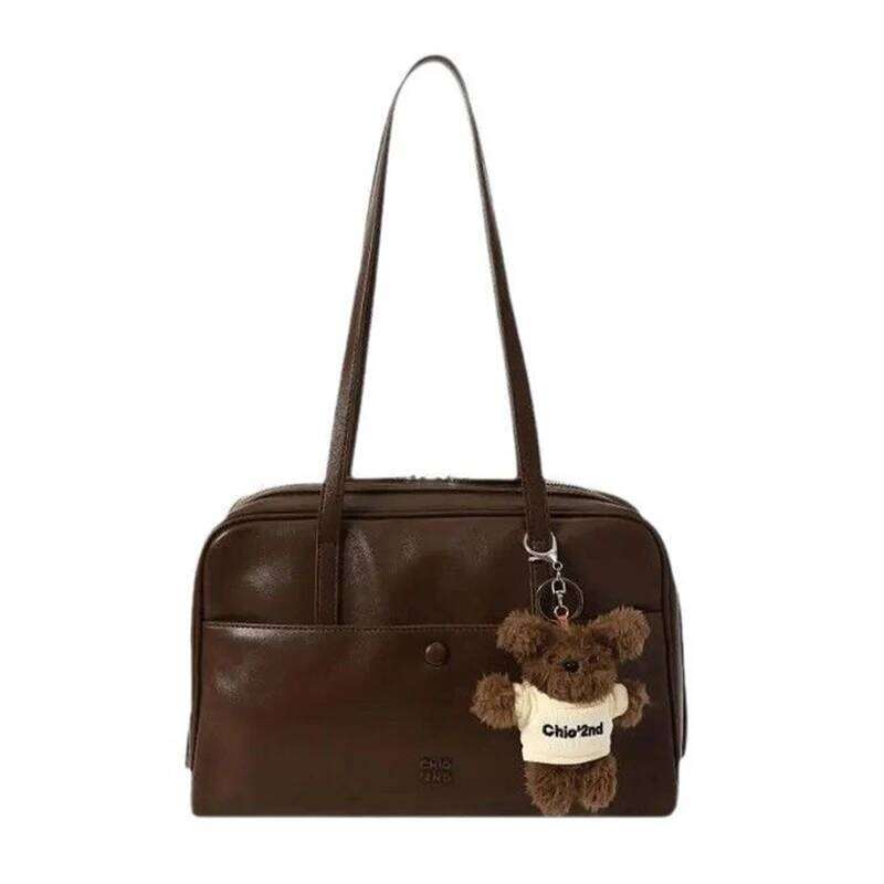 Retro Trend Boston Women's Shoulder Large Capacity PU Leather Lady Tote Underarm Daily Collocation Outdoor Bag