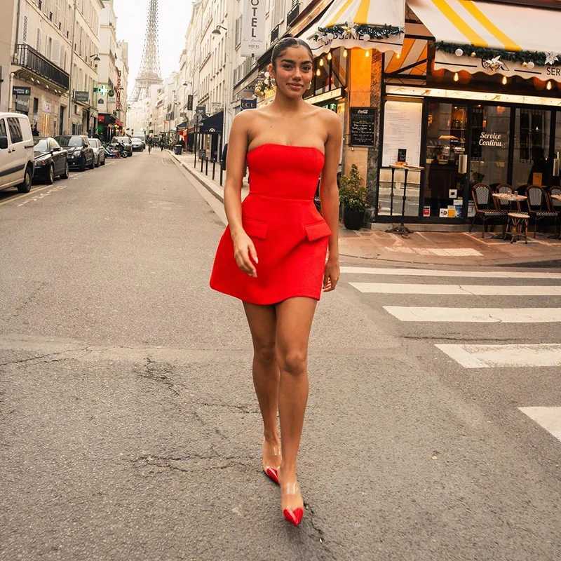 Strapless Sexy Black Mini Dress Women Summer New Sleeveless Fashion Casual A-LINE Dresses Streetwear Elegant Party Slim Dresses XJ250610