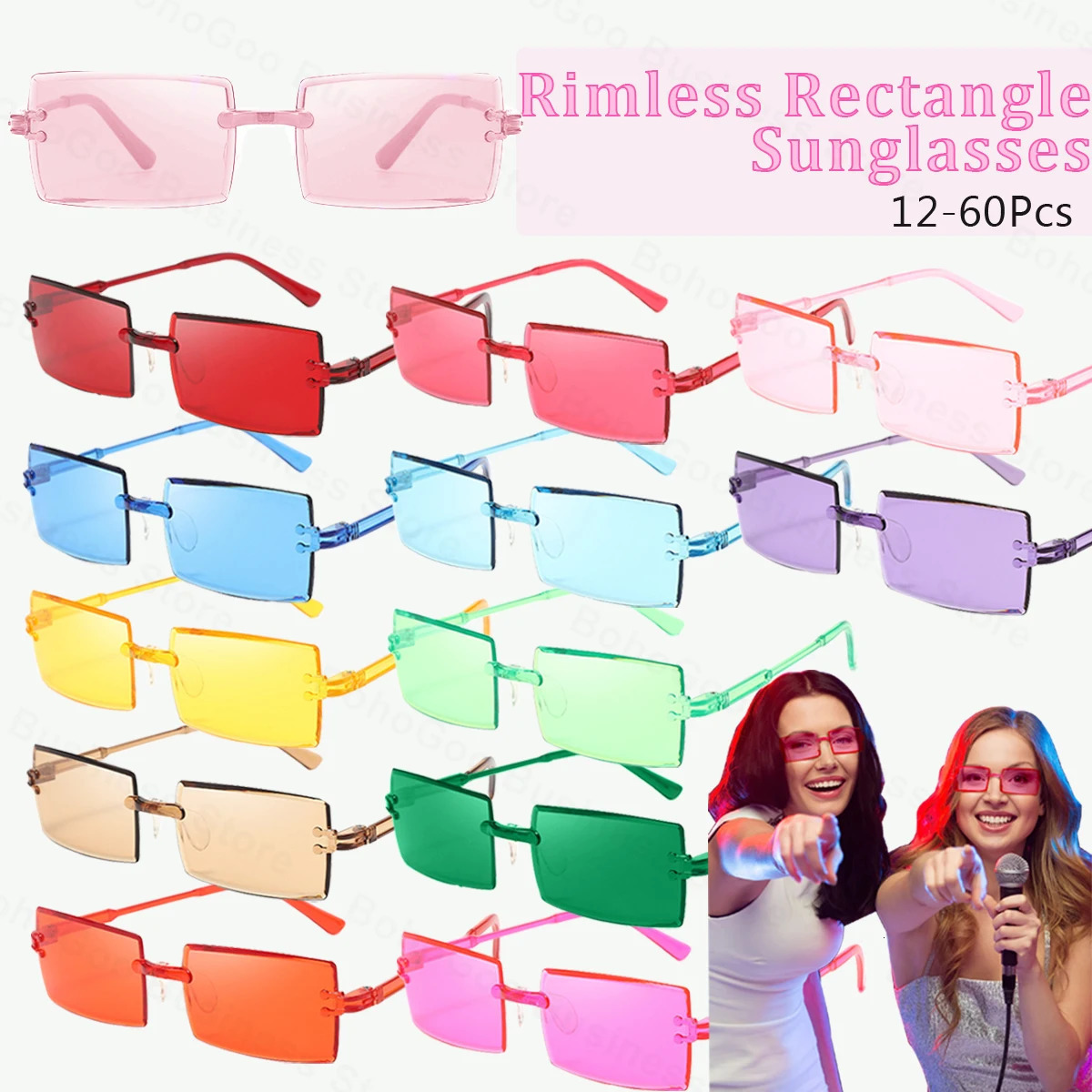 12-60Pcs Rimless Rectangle Party Sunglasses for guest Tinted Retro Square Glass UV400 Glasses for Wedding Birthday Outdoor Decor 250530
