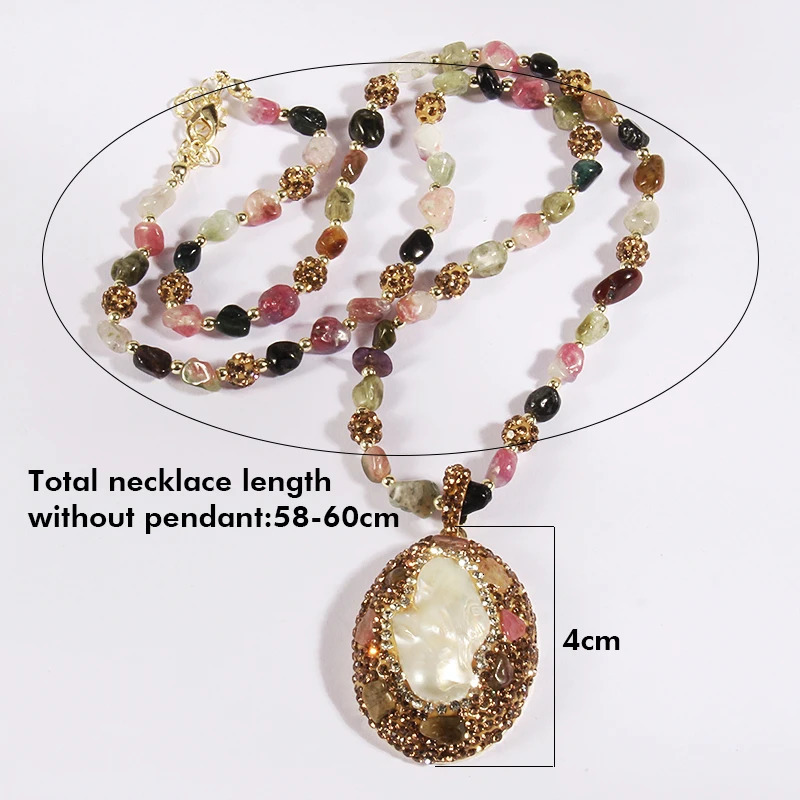 Fashion Bohemian Jewelry Accessory Multicolor Tourmaline stone and Crystal Baroque Pearl Pendant Necklaces For Women 250604