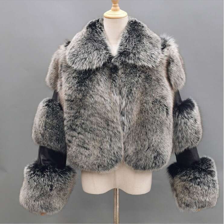 2023 Coat Women's Fashion Faux Fur Jacket With Patchwork Turn-Down Collar
