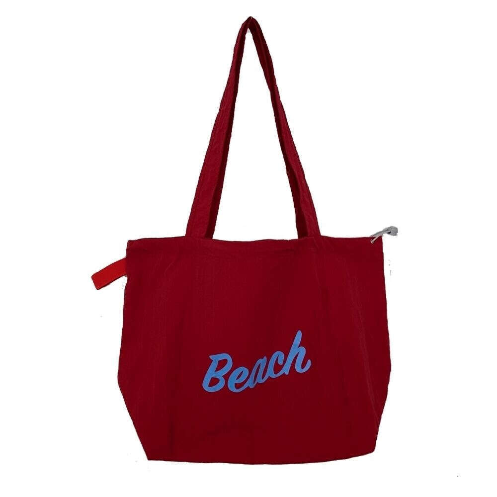 Women's Korean Style New Letter Print Nylon Shoulder Casual Versatile Lightweight Drawstring Large Capacity Tote Bag