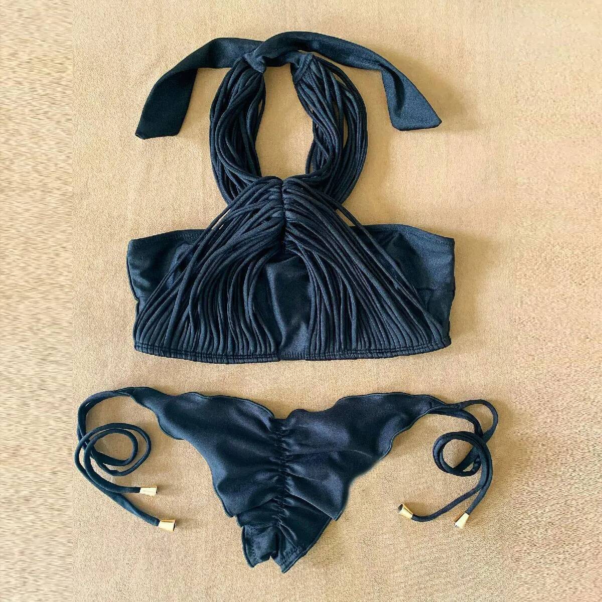 Bandeau Biquini Sexy Women Swimsuit Female Swimwear Halter Bikinis Off Shoulder Swim Suit Crochet Bathingsuit Bodysuit Beachwear