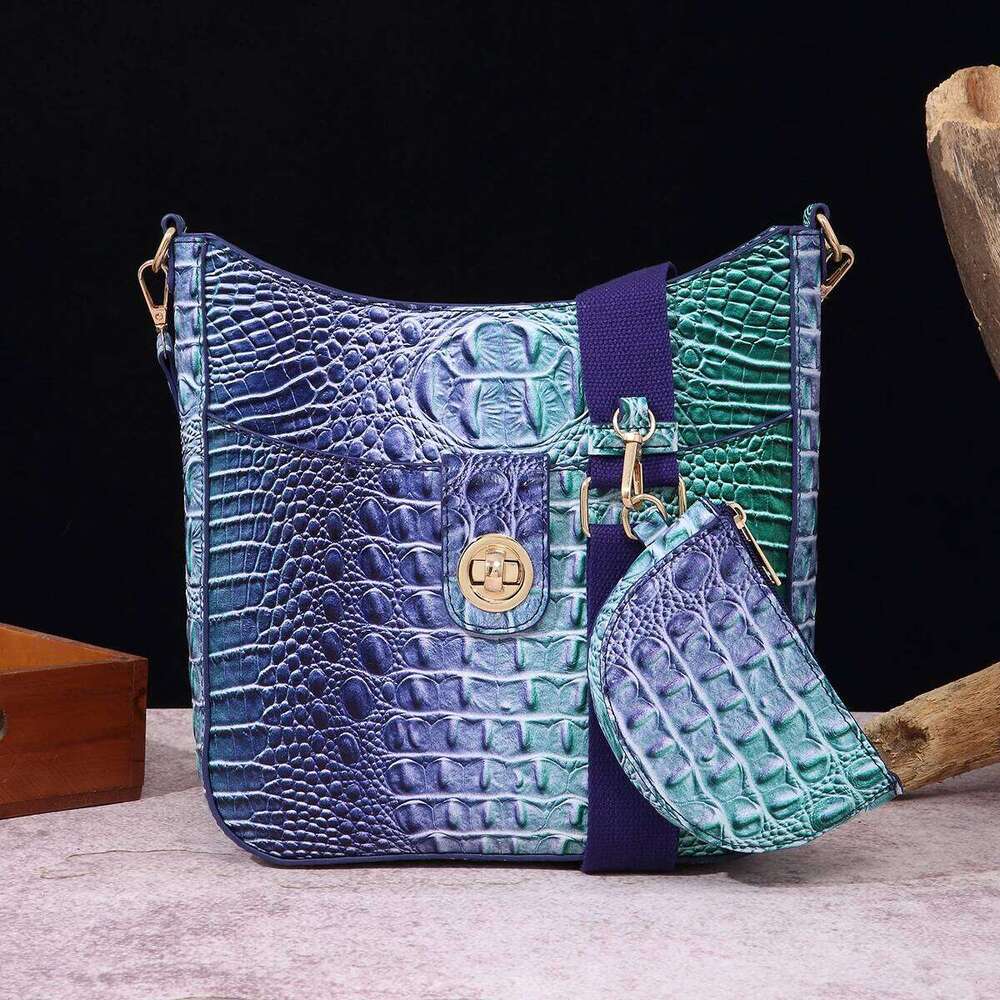Creative Solid Color Crocodile Pattern Single Shoulder Crossbody Bag 2-Piece Set With Coin Purse