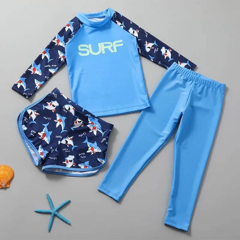 3-piece Swimwear for Girls Boys Swimsuit Kids Swim Suit Sun Proof Long Sleeve Swimming Clothes Quick-dry Bikini Teen