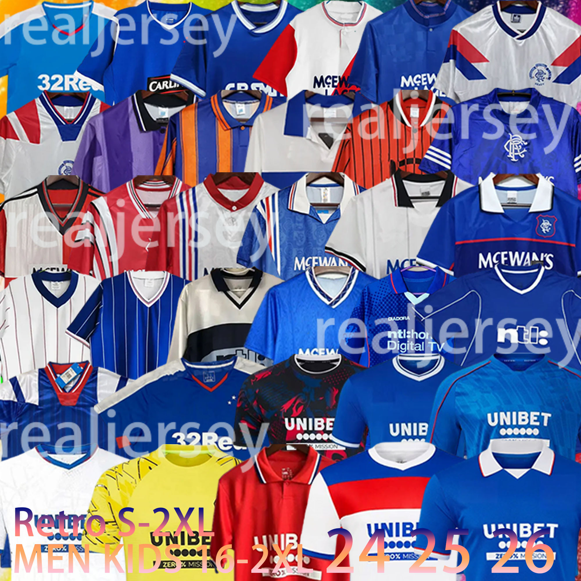 24 25 26 FC Glasgow Rangeres Soccer Jersey MCCOIST GERRARD LAUDRUP Retro 87 90 92 93 95 97 99 01 08 MORELOS LUNDSTRAM TILLMAN KENT 2025 2026 3RD Football Shirt man kids kit