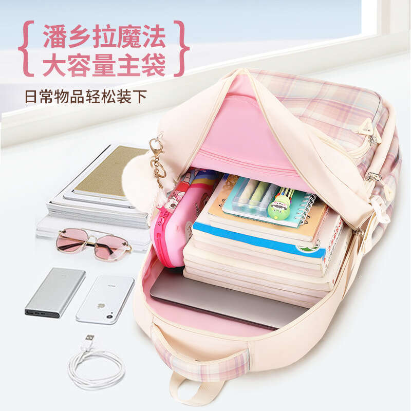 Designer Bag New Children S Plaid Elementary School Backpack Grades Ultra Light Double Shoulder Bag Oxford Cloth Large Capacity For Girls