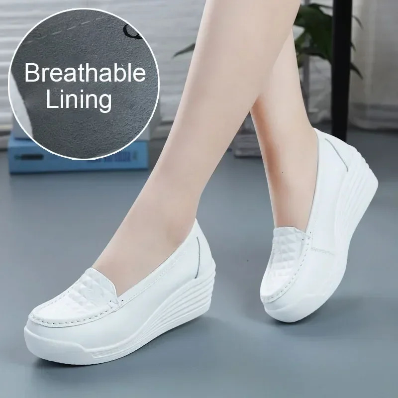Women Wedge Platform Shoes Fashion Comfortable Increase Casual Slip-on Womens Loafers Summer Hollow Out Breathable Shoes 2024 250603