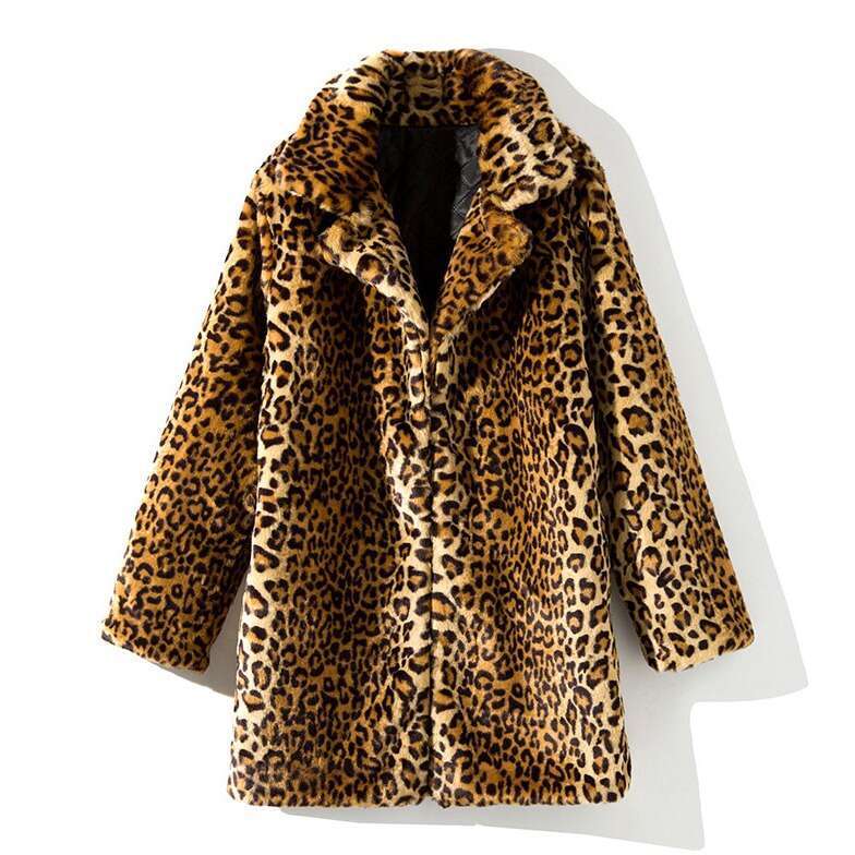 New Faux Fur Korean Style Women's Mid-Length Blazer With Sexy Leopard Print And Suit Collar