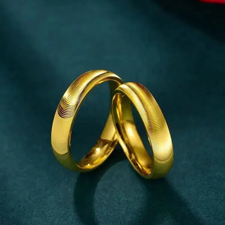 High - Grade 24K Pure Gold AU999 Cats Eye Ring Fashionably Simple for Couples Wholesale with Metal Stamp 250603