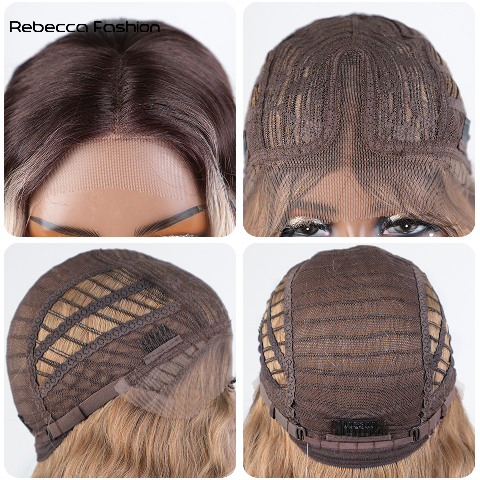 Rebecca Fashion Synthetic Ombre Blonde Ginger Wig for Women - Heat Resistant, Lace Front, Long Deep Wavy for Beach Cosplay