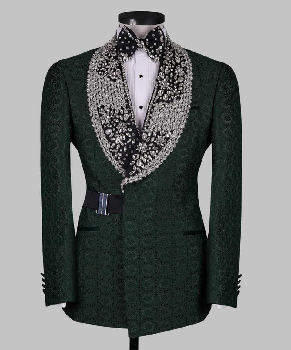 Luxury Crystal Wedding Tuxedos 2 Piece Set Jacket Pants Jacqusrd Men Suit Shawl Lapel Customized Groom Wear Party Suits
