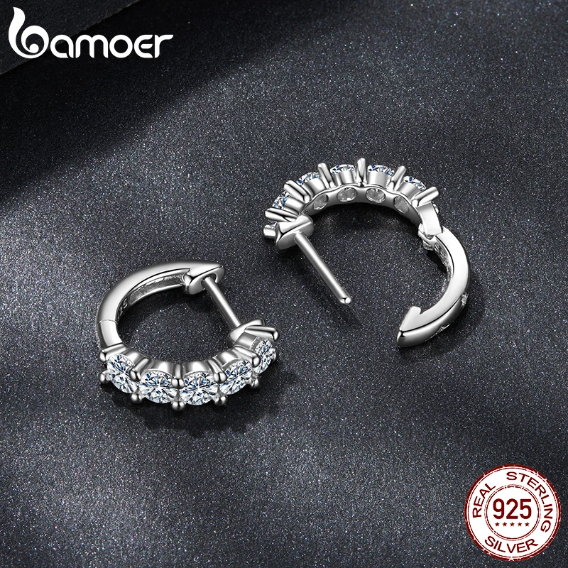 BAMOER 1cttw Classic Moissanite Hoop Earrings For Women, 925 Sterling Silver Sparkling Huggie Earrings Engagement Jewelry Gifts MSE005