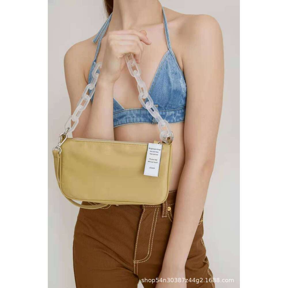 nieeh Korean Jennie Style Underarm Chain Handbag Shoulder Nylon Baguette Bag for Women