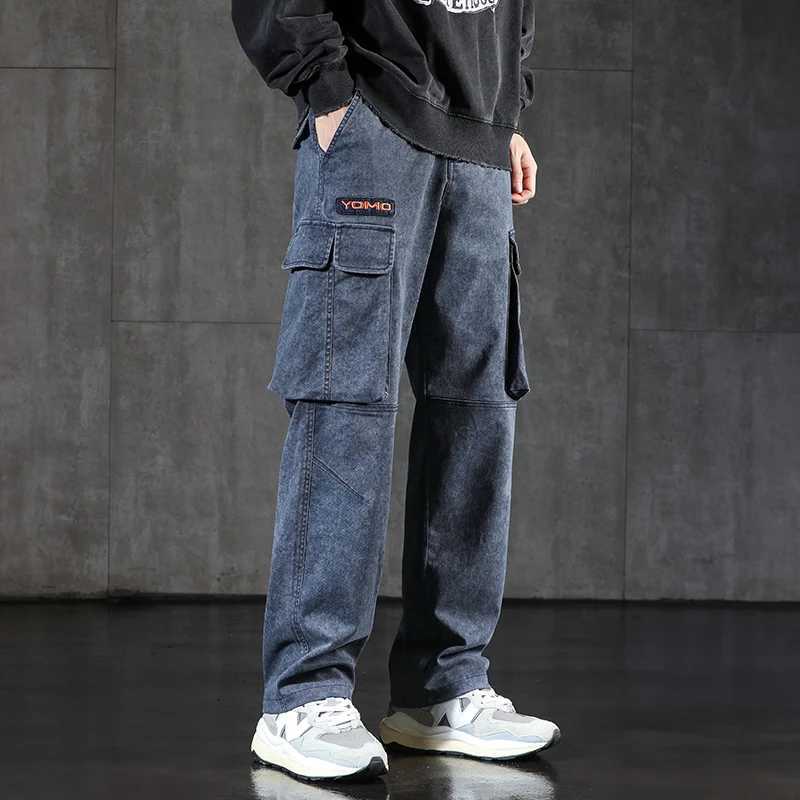 New Mens Loose Cargo Jeans Outdoor Paratrooper Straight Pants Fashionable Stretch Loose Wide Leg Pants Large Size 4XL 5XL M250610