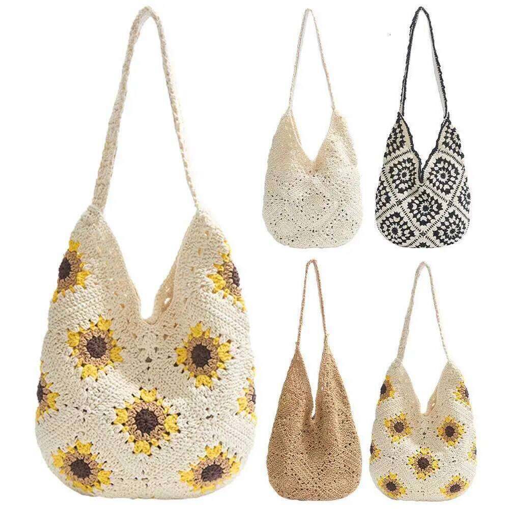 Women Knitted Shoulder Casual Beach Large Capacity Hollow Out Fashion Tote Handbag Outdoor Travel Bag