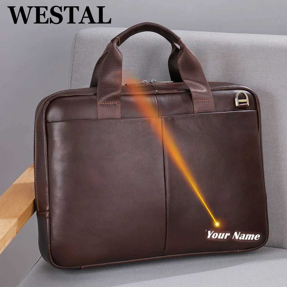 WESTAL Leather Bag Men Laptop Bag Mens Bags Genuine Leather Computer Briefcase Bag for Document A4 Portfolio Men Briefcase 8523 W250610