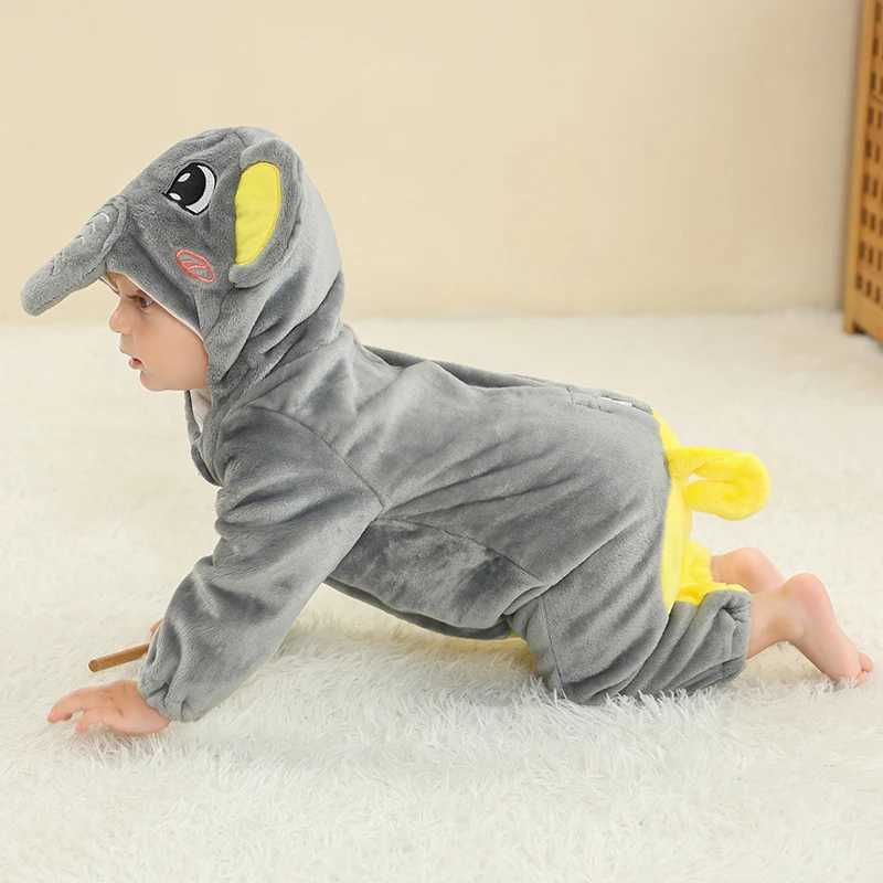 MICHLEY Halloween Elephant Winter Baby Rompers Clothes Costume Flannel Hooded Bodysuits Pajamas Animals Jumpsuit For Boys Bebe y2506100X3C