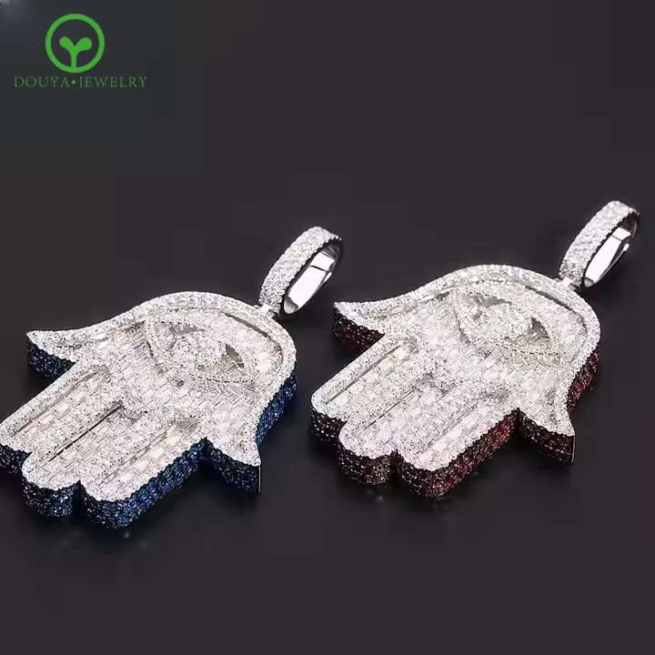 Luxury VVS Mossanite Diamond Pendant Iced Out Hiphop Jewelry Hamsa Hand 925 Sliver Hiphop Custom Moissanite Pendant