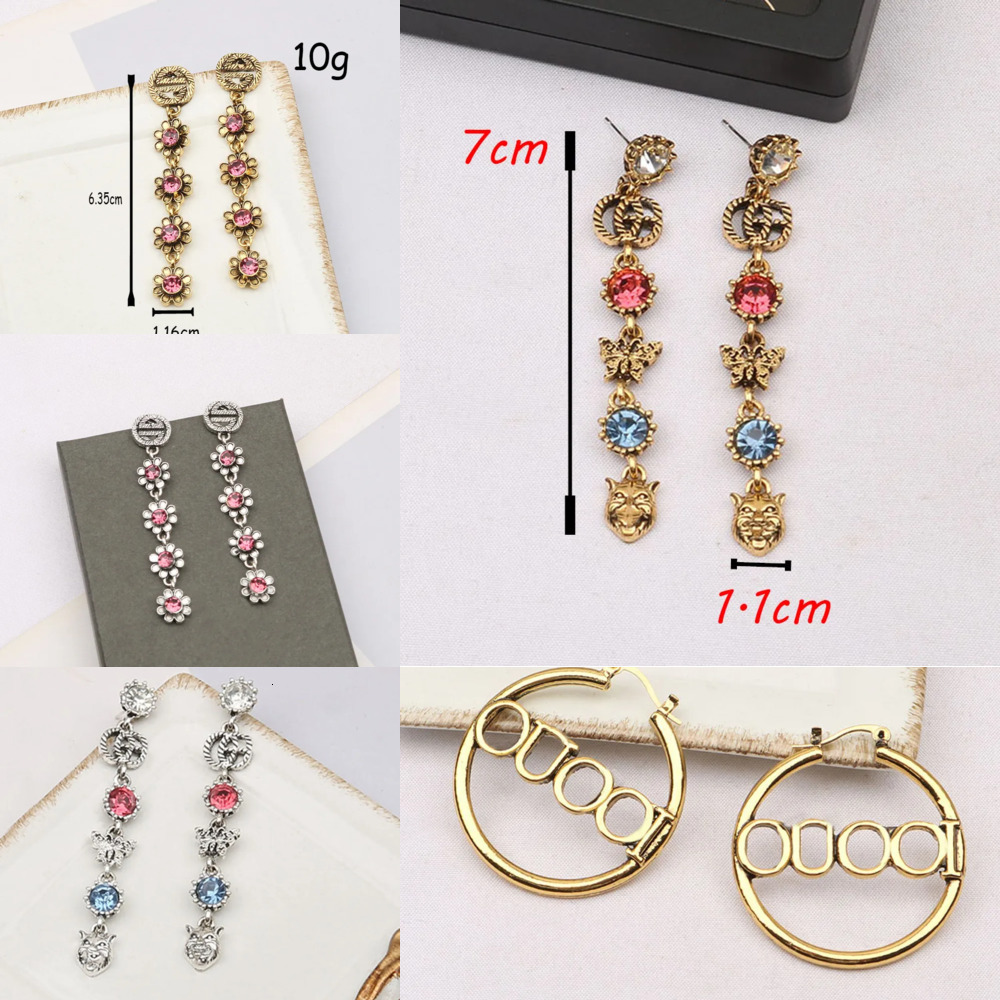 Elegant Long Earrings Classic Geometry Letter Stud Gold Sier Famous Women Round Crystal Rhinestone Pearl Earring Eardrop Wedding Party Jewerlry