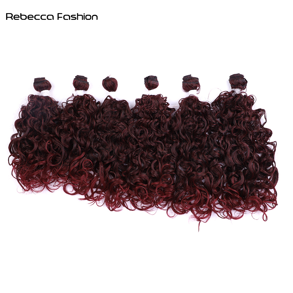 Rebecca Fashion Synthetic 18 20 22 inch 6pcs Deep Wave Bundles Ombre Brown High Temperature Fiber Weave Hair Extensions