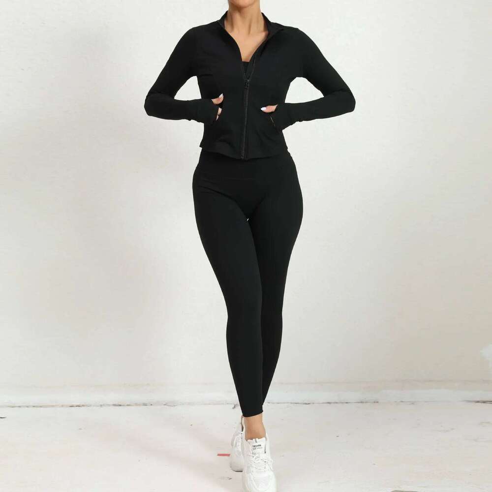 3 Piece Yoga Set Women Sportswear Autumn Winter Long Sleeve Zipper Suit for Fiess Sport Outfit Female Gym Workout Clothing Red