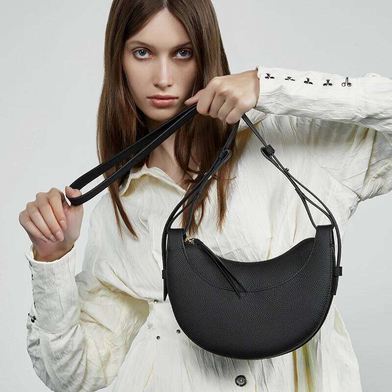 Burminsa Cow Genuine Leather Small Shoulder Bags For Women 2025 Trend Designer Crossbody Purses Half Moon Ladies Handbags