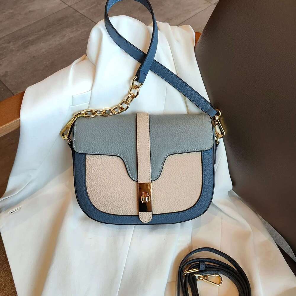 2024 new collision color underarm saddle genuine leather women's head layer cowhide single shoulder crossbody bag