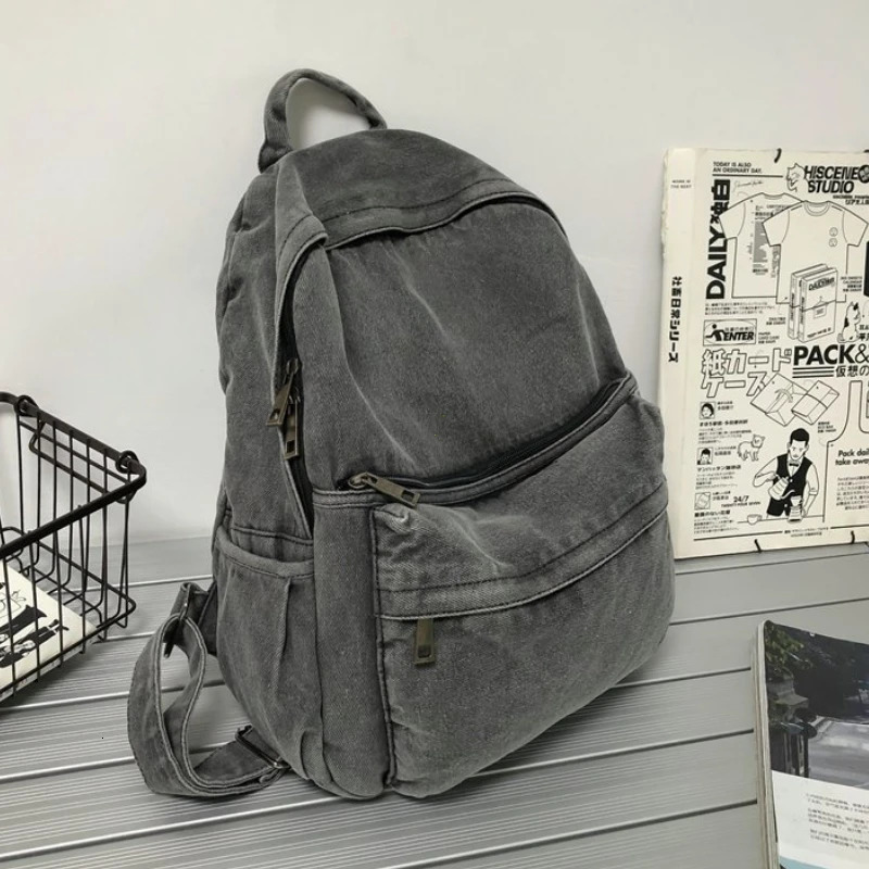 Gray Denim Backpack Womens Leisure Travel Outing Shoulder Bag Female Fashion Schoolbags Suitable For And Mochila 250606