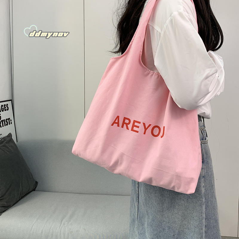/Korean INS Niche Canvas Summer Thin Letter Sweet Pink Shoulder Bag ddmynov