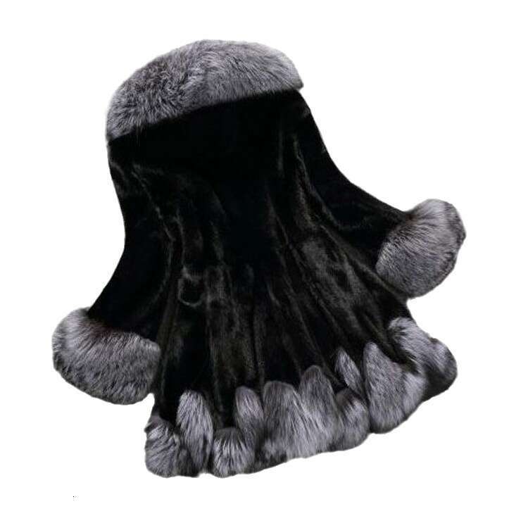 New 2023 Faux Women's Mid-Length With Hood Fox Synthetic Mink Fur Coat