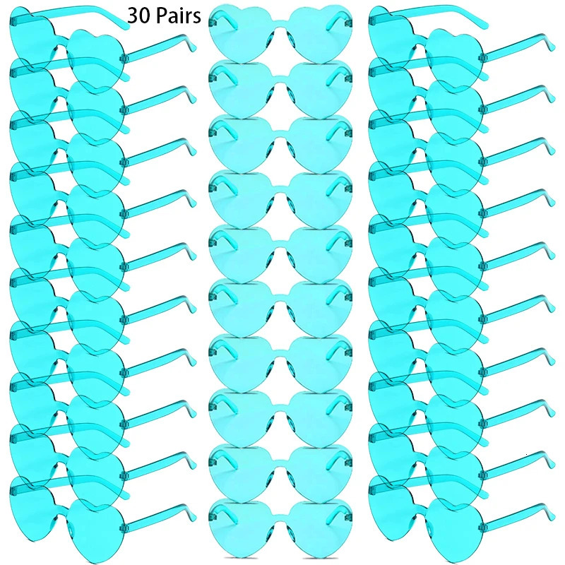 30 Pairs Per Set Heart Shaped Sunglasses Cute Rimless Solid Color Beach Vacation Shades Women Fashion Rave Sun Glasses 250530
