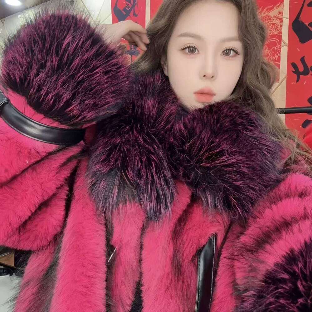 Faux Coat for Women,Single Breasted Jackets, Adjustable Waist Overcoat,Fox Fur Collar,Female Clothes, Winter,New