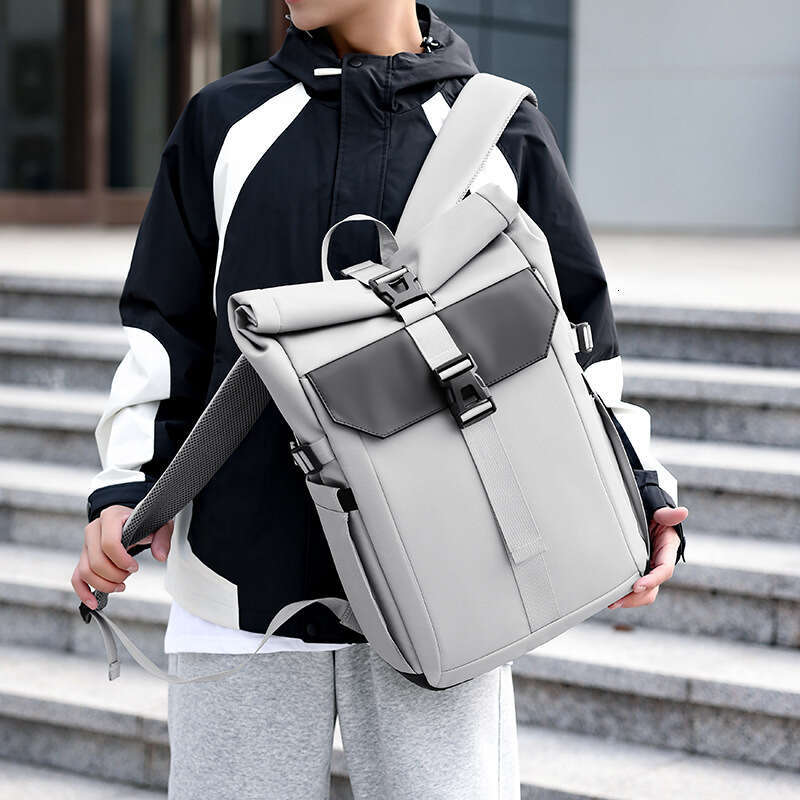 New Trendy Travel For Men, Foldable Roll-Top Functional Style Cycling Backpack, Outdoor Casual Backpack