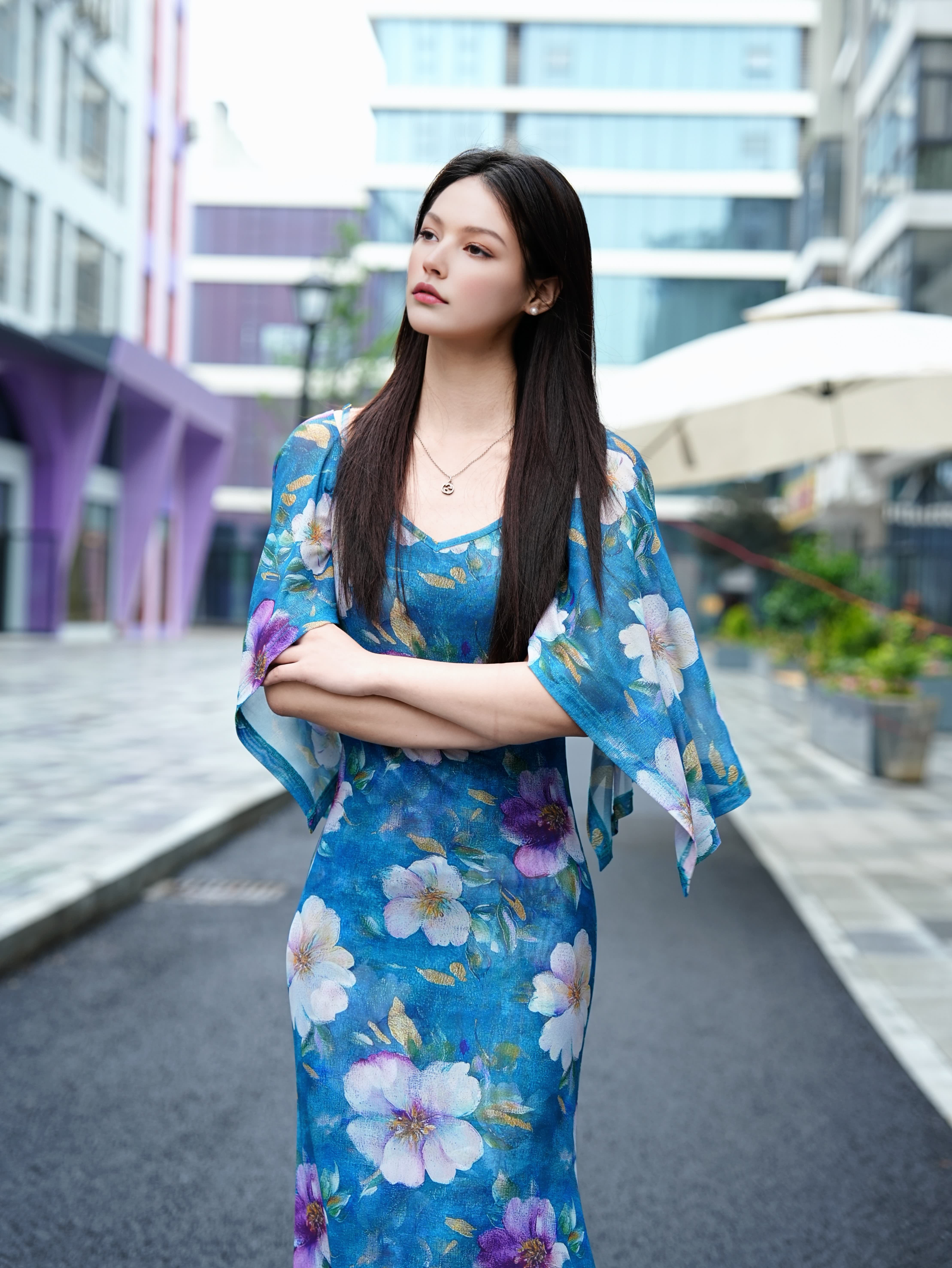 Summe new original designer peach blossom dress for woman appears white and thin, high-end light luxury