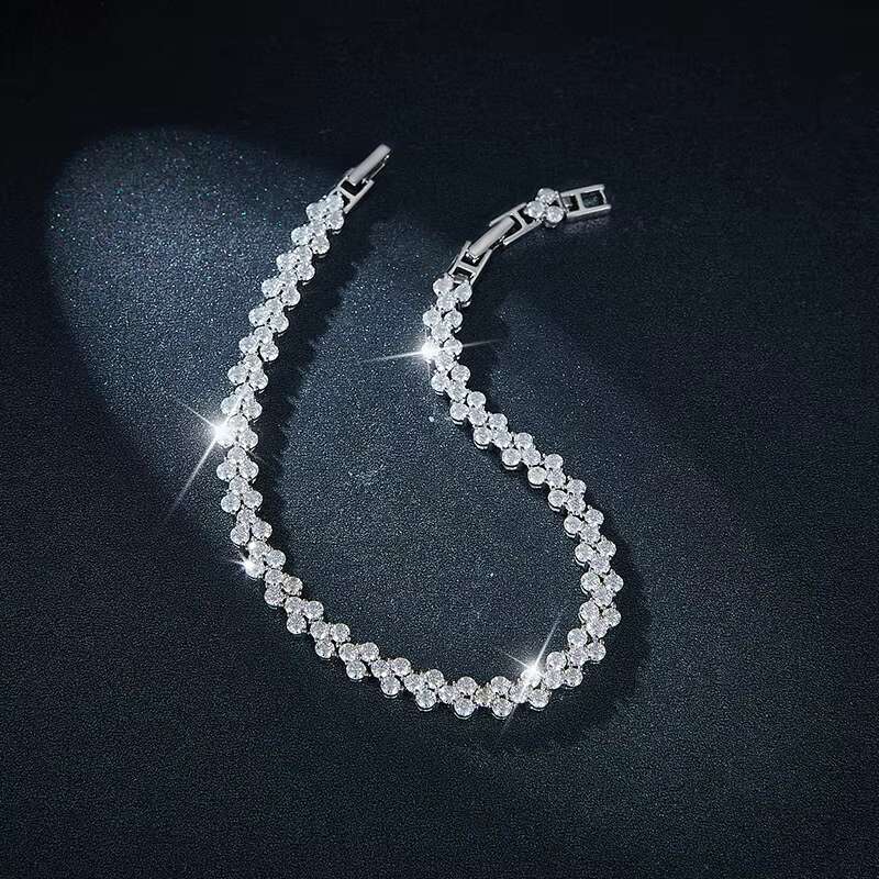 Best-Selling Full Diamond 2.5mm Round Irregular V-Shaped Bracelet - 925 Sterling Silver Moissanite Bracelet