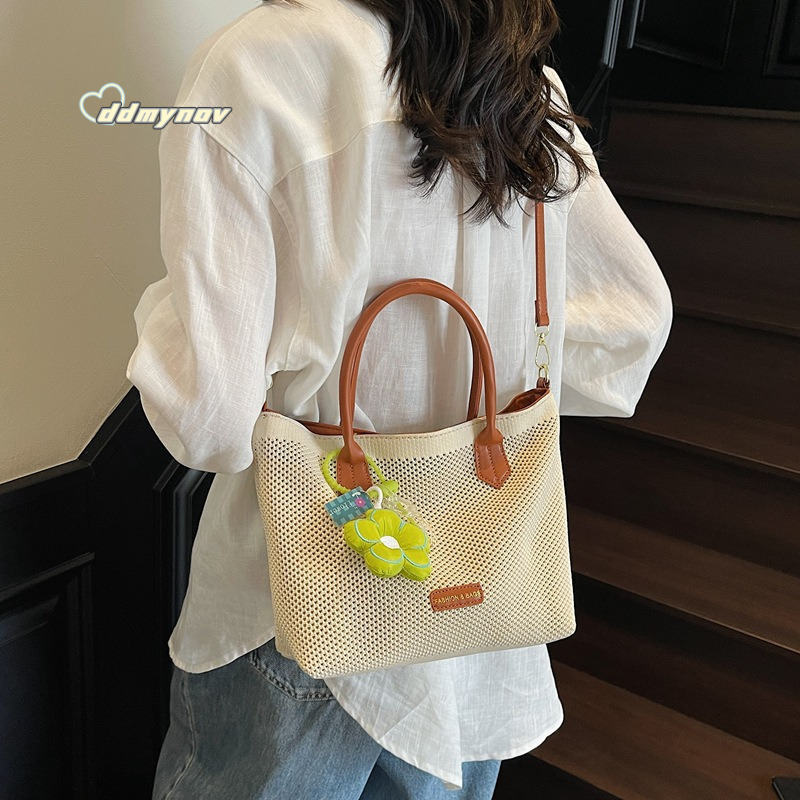 2025 New Straw Large Capacity Bucket for Women Handwoven Commuting Beach Vacation Shoulder Crossbody Bag ddmynov