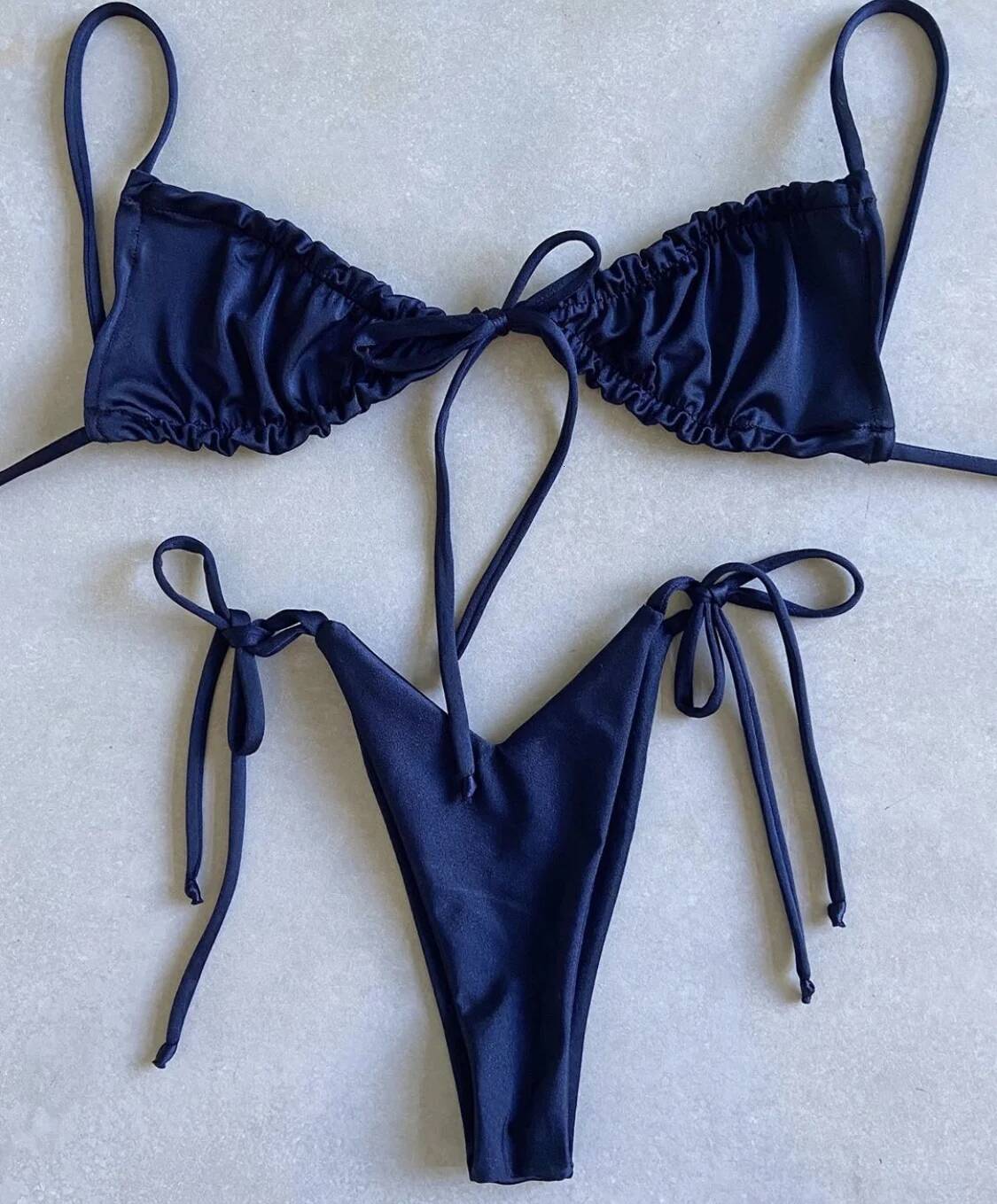 2020 women's loop strap double face plain swimsuit sexy bikini swimming pool party essential NEW