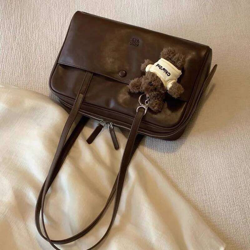 Retro Trend Boston Women's Shoulder Large Capacity PU Leather Lady Tote Underarm Daily Collocation Outdoor Bag