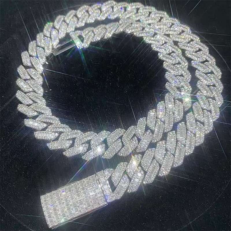 Factory Diamond 925 Silver 10k 14k Gold Plated Cuban Link Chain Hip Hop Moissanite Cuban Necklace