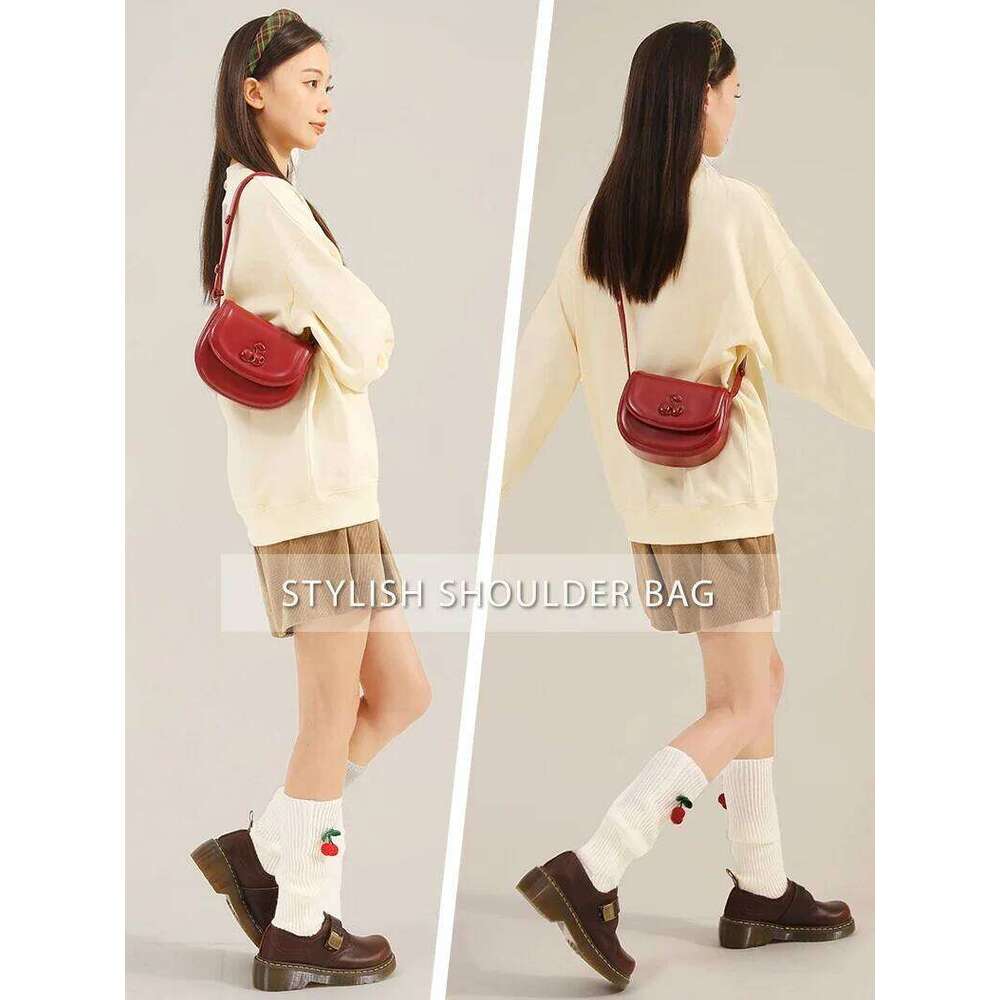 TOUTOU Women Saddle Bags Makeup Cosmetics Adjustable Strap PU Cherry Female 2024 Fashion Crossbody Handbag Tote Bag