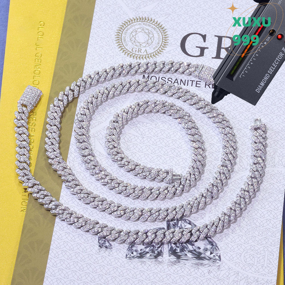 OACOCA Hight Quality 6MM VVS Moissanite Cuban Link Men Hip Hop Jewelry White Gold 925 Silver Cuban Chain Necklace for Women Gift