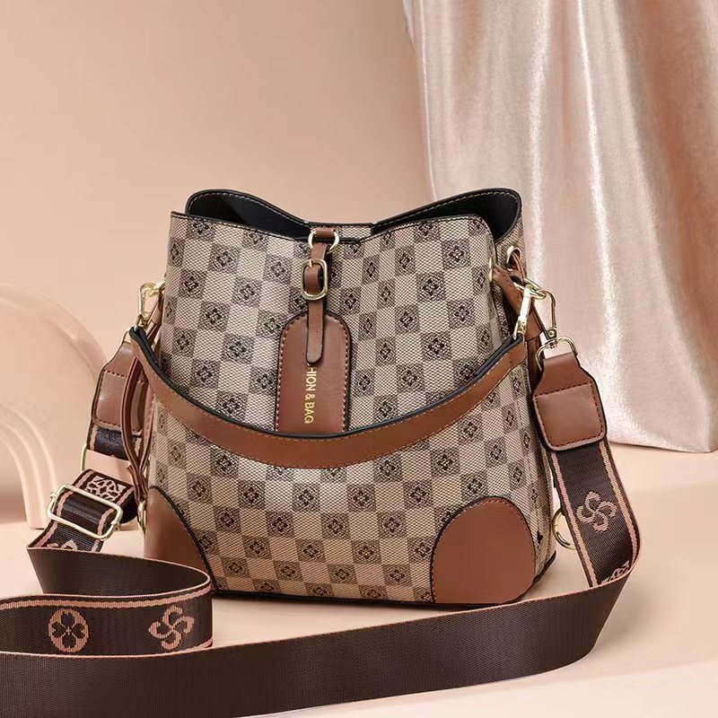 Hot Selling New Exquisite Women's Bagpu Plaid Bucket Large Capacity Shoulder Crossbody Bag Ladies Bags