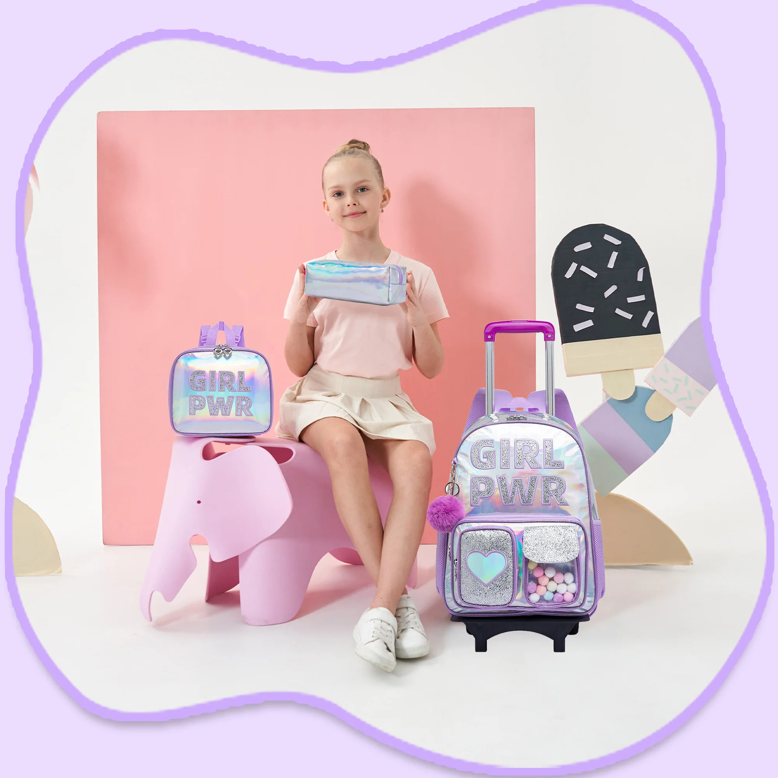Cute Trolley Backpack Suitable for Girls Childrens Pull Rod Bag Large Capacity HighValue Preschool Rolling 250605
