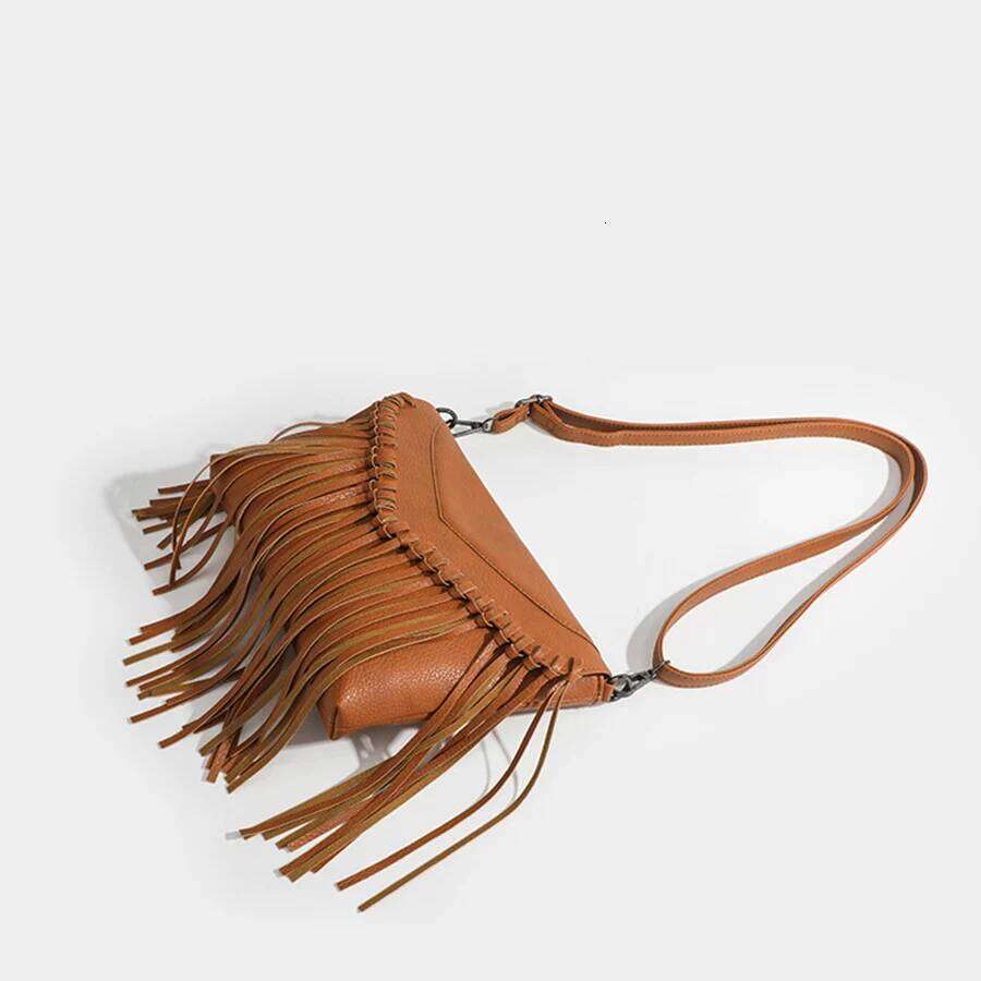 Tassels Crossbody Bags Vintage Summer Bohemian Beach Zip Handbag Casual Pu Leather Elegant Adjustable Strap for Weekend Vacation