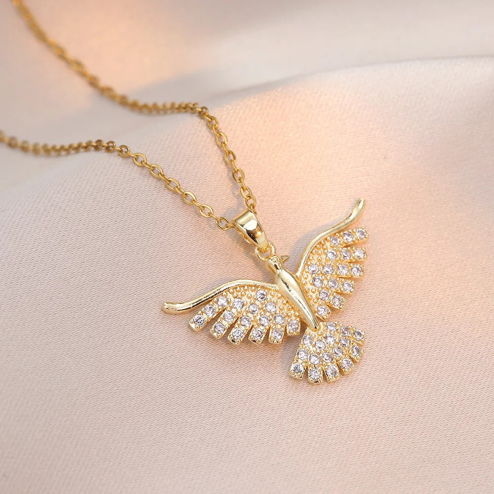 Fashion Phoenix Necklace Zircon Pendant Stainless Steel Chain Gifts for Women Girls Daily Party Accessories 250609