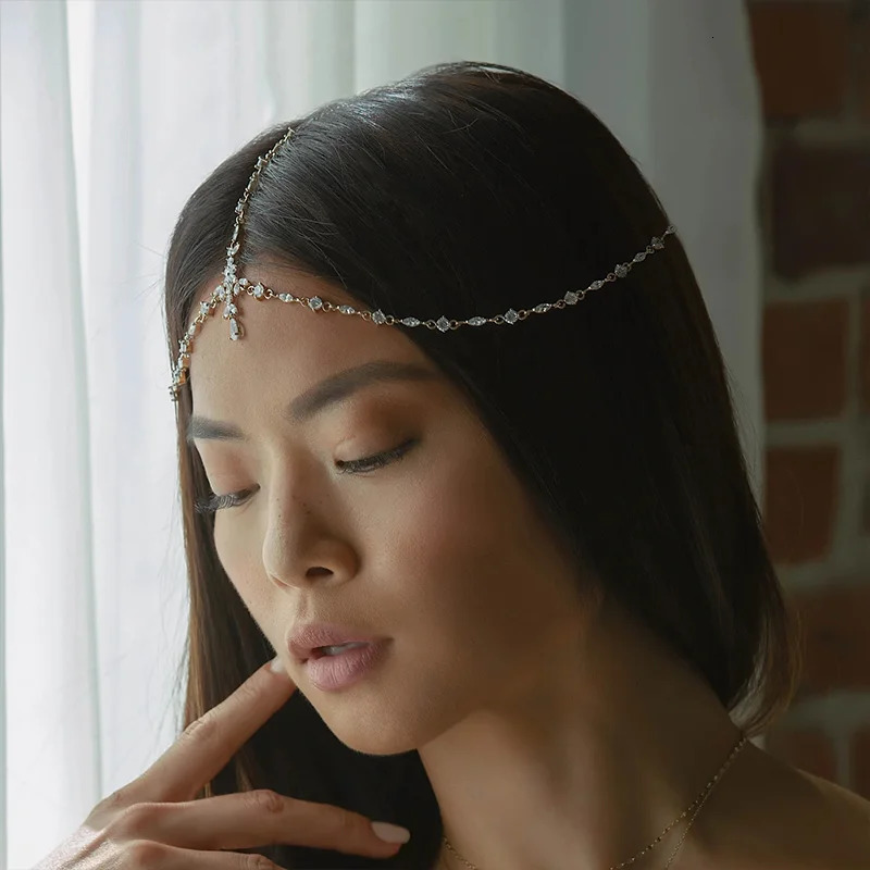 Stonefans Boho Rhinestone Leaf Forehead Head Chain for Women Bridal Wedding Crystals Headband Headpiece Jewelry Accessories 250610
