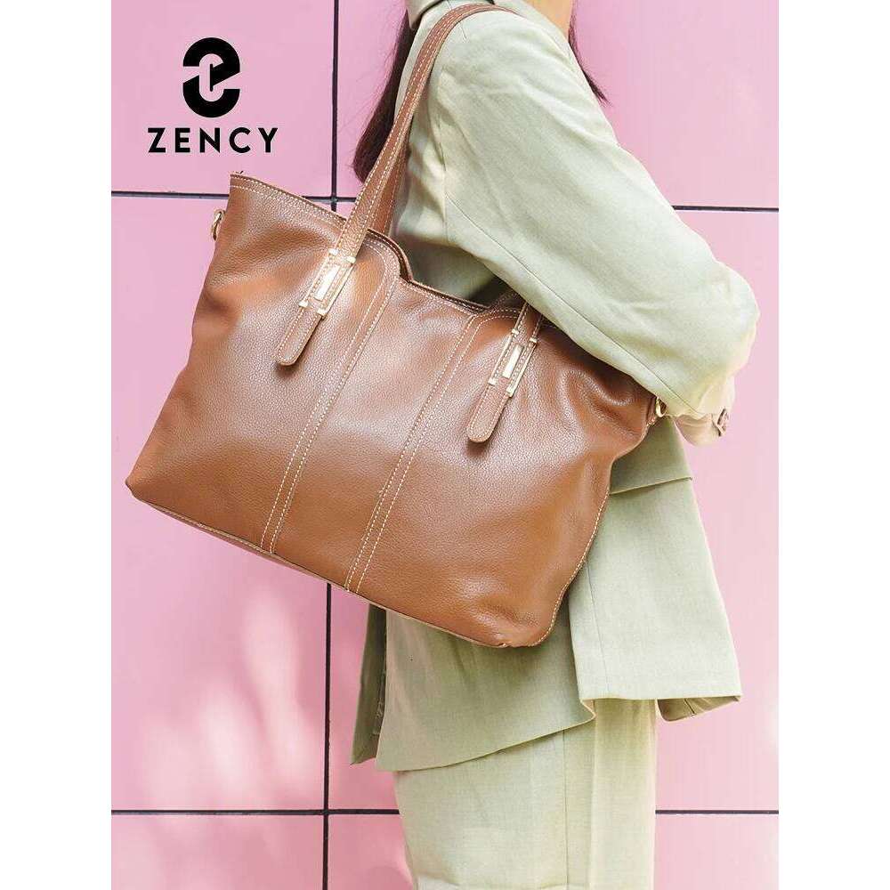 Zency 100% Genuine Leather Handbag Large Capacity Women Shoulder Bag Retro Tote Purse High Quality Hobos Shopper Bags Crossbody