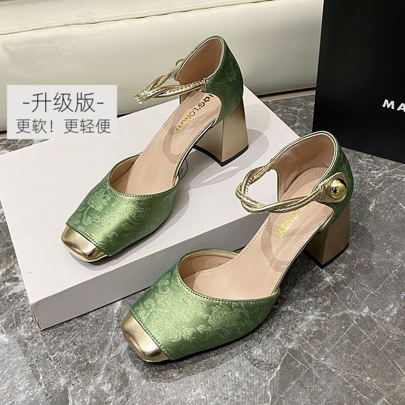 sandal Chinese Style Embroidered Shallow Mouth Single For Women Summer New Evening Banquet Shoes Chunky Heel High Heels Ddmysaturn