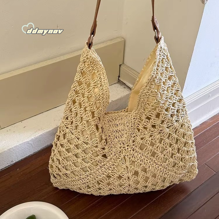 Large Capacity Woven for Women 2025 New Summer Beach Vacation Straw Versatile Commuter Shoulder Tote Bag ddmynov